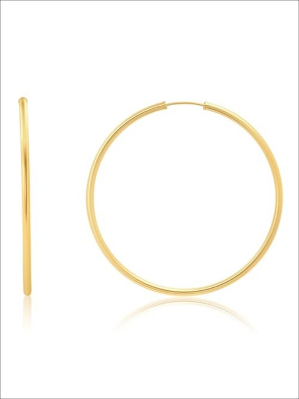 14K Yellow Gold 2MM Tube Flex Continuous Hoop Earrings for Women